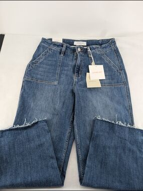 Lovervet medium-wash wide-leg denim jeans featuring front utility patch pockets